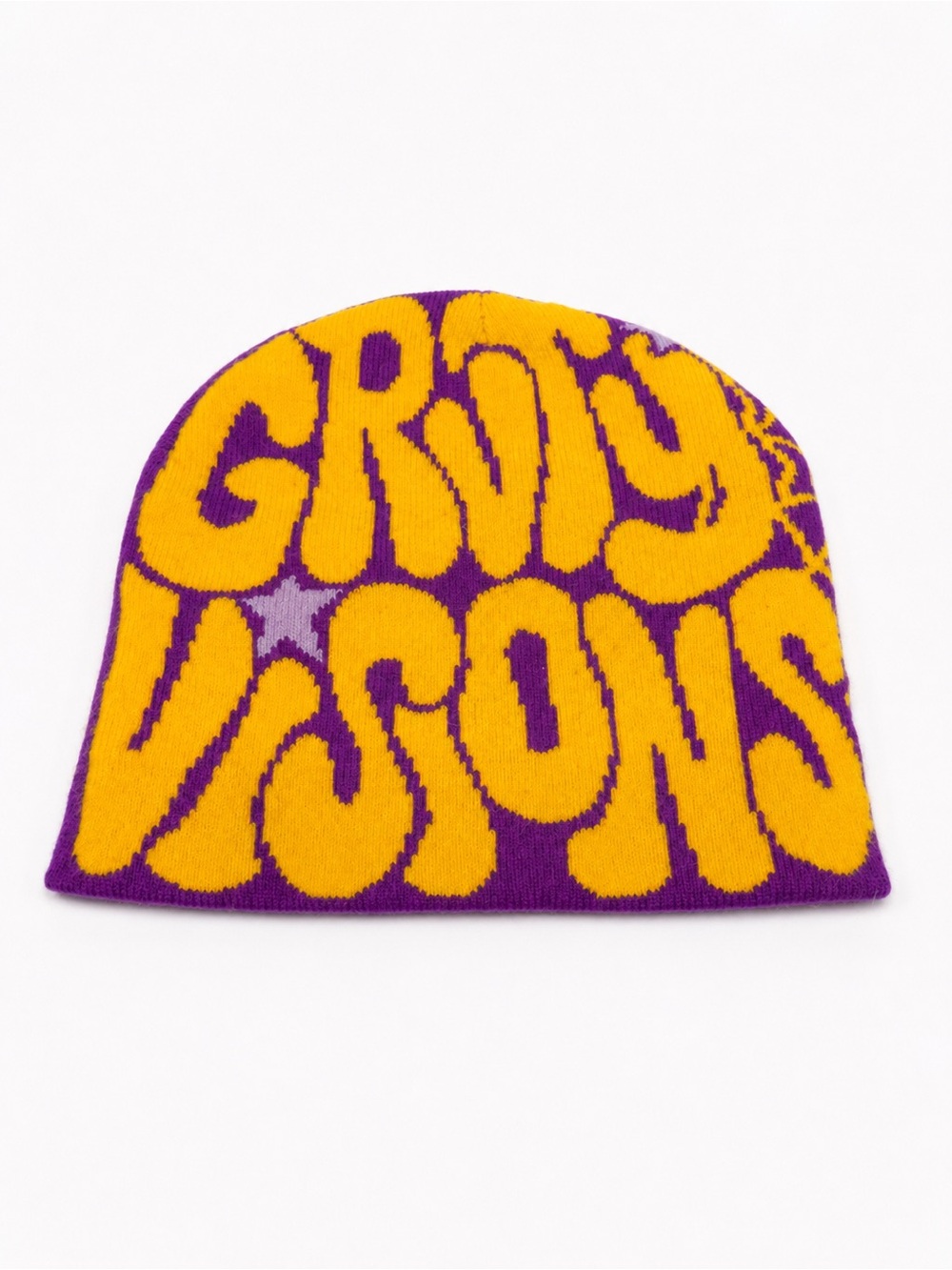 Y2K Purple and Yellow Graphic Knit Beanie
